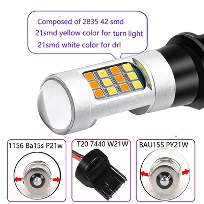 2835 42SMD Çift Renkli Led Fren Lambası Dönüş Sinyali 7440 T20 CANBUS Stroboskopik Önlemek İçin