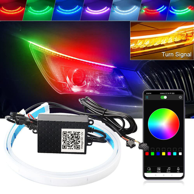 APP Kontrolü DRL LED Gündüz Çalışan Işık Evrensel Neon Su Geçirmez Switchback RGB