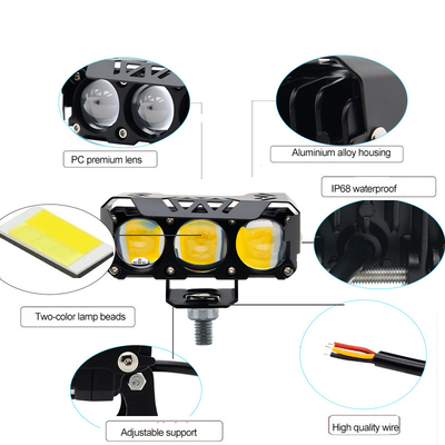 Üç Göz Küreği Motosiklet Spotlights LED Baş Fener Yakın Sarı Uzak Beyaz Yardımcı Işık