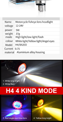Üç Göz Küreği Motosiklet LED Farlar Yakın Sarı Uzak Beyaz Yardımcı Işık
