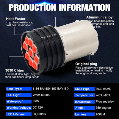 1157 BAY15D LED P21/5W 1156 BA15S P21W LED ampuller 9 SMD 3030 R5W R10W Araç Ters Işık Fren Kuyruk Lampası