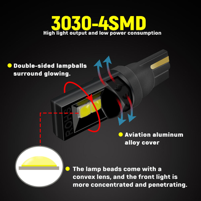 360 derece LED ampuller T10 194 168 147 W5W 3030 Araç LED iç ampuller Hata ücretsiz lisans plaka ışığı