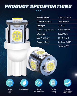 194 Otomotiv LED Ampuller 6500K Kama T10 SMD 5050 Cips