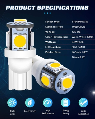 194 Otomotiv LED Ampuller 6500K Kama T10 SMD 5050 Cips