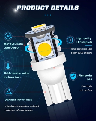 194 Otomotiv LED Ampuller 6500K Kama T10 SMD 5050 Cips