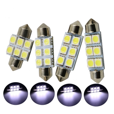 Festoon C5W 5050 6SMD LED Araba İç Işıkları Lamba Ampul Kubbe Mavi Beyaz DC 12V 31mm 36mm 39mm 41mm