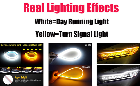 Akan Bar Silikon Drl Gündüz Farları 45CM 17.7 &quot;Beyaz Amber Esnek LED Tüp Şerit