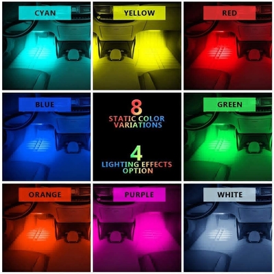 USB Bağlantı Noktası APP Kontrolü ile 4 Adet 48 Led Şerit Araba İç Atmosfer Işıkları IP65