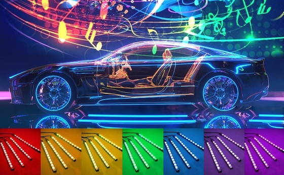 USB Bağlantı Noktası APP Kontrolü ile 4 Adet 48 Led Şerit Araba İç Atmosfer Işıkları IP65