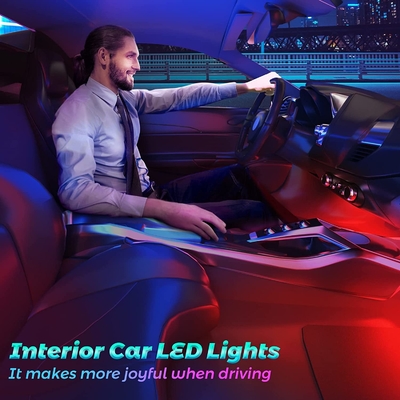 USB Bağlantı Noktası APP Kontrolü ile 4 Adet 48 Led Şerit Araba İç Atmosfer Işıkları IP65