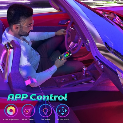 USB Bağlantı Noktası APP Kontrolü ile 4 Adet 48 Led Şerit Araba İç Atmosfer Işıkları IP65