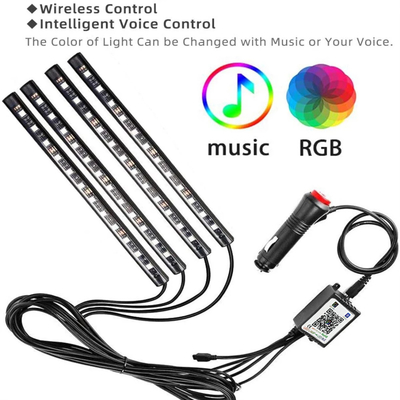 USB Bağlantı Noktası APP Kontrolü ile 4 Adet 48 Led Şerit Araba İç Atmosfer Işıkları IP65
